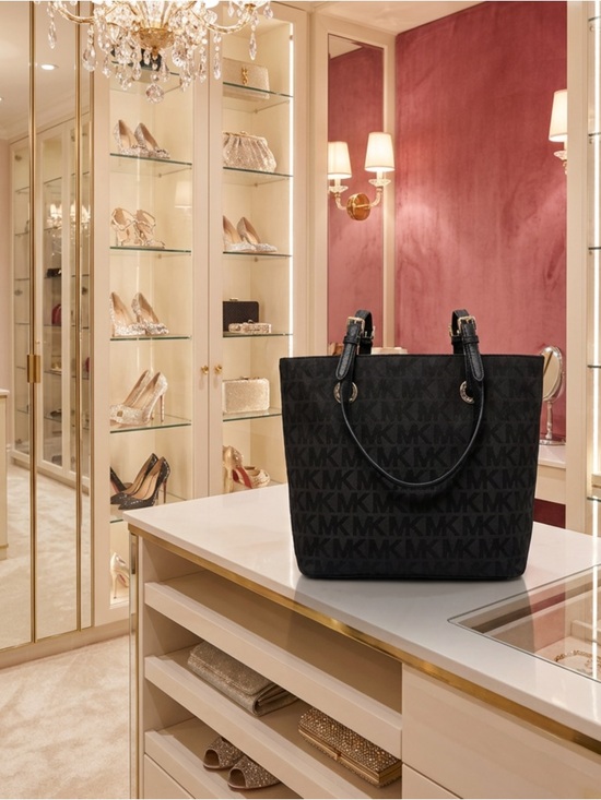 Michael Kors Handbags - Michael Kors Black Jet Set Medium Signature Jacquard Tote with Gold Tone Accent